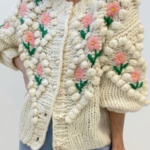 Vita Grace Floral Appliqué Cardigan NWT